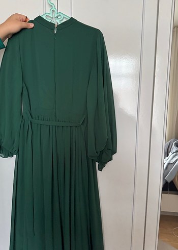 Uzun zümrüt Yeşili  Kadın Elbise - Görsel 2