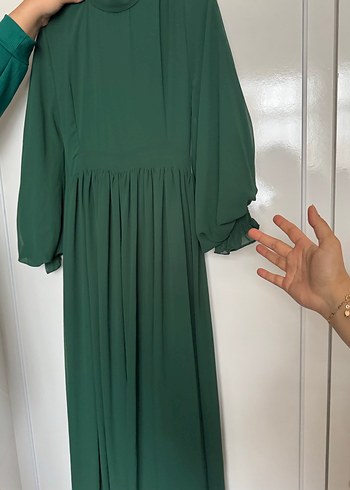 Uzun zümrüt Yeşili  Kadın Elbise - Görsel 3