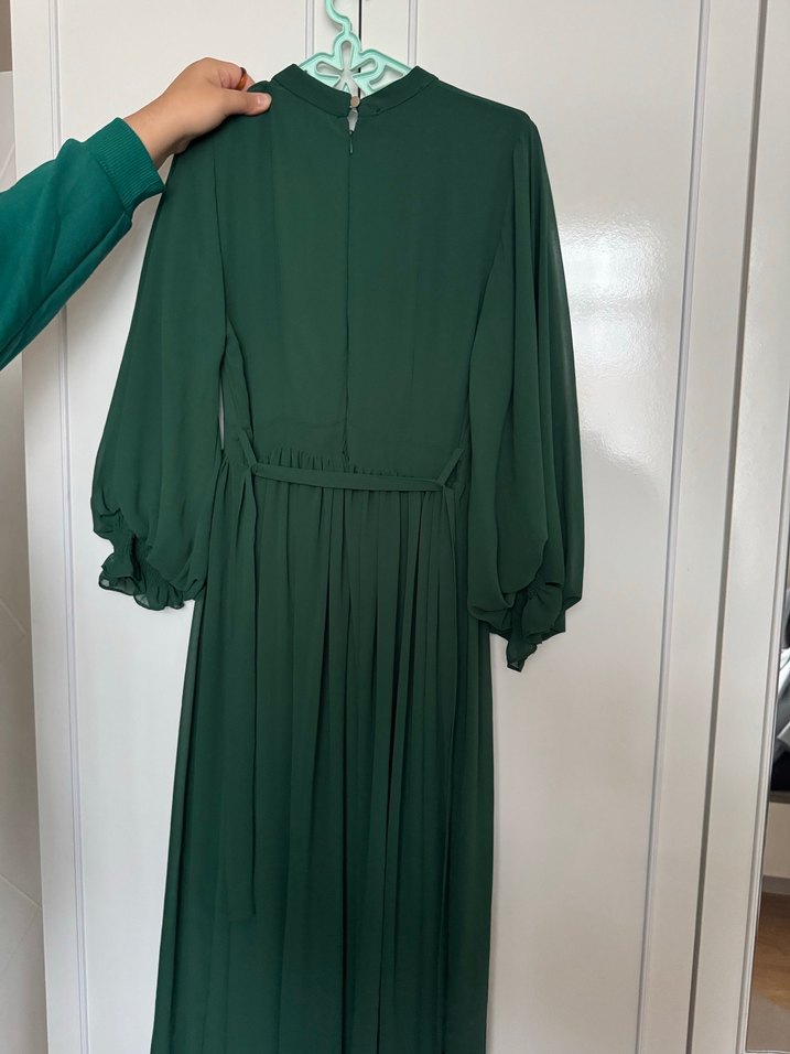 Uzun zümrüt Yeşili  Kadın Elbise - Görsel 4
