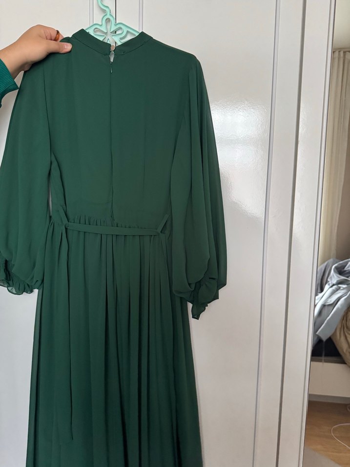 Uzun zümrüt Yeşili  Kadın Elbise - Görsel 2