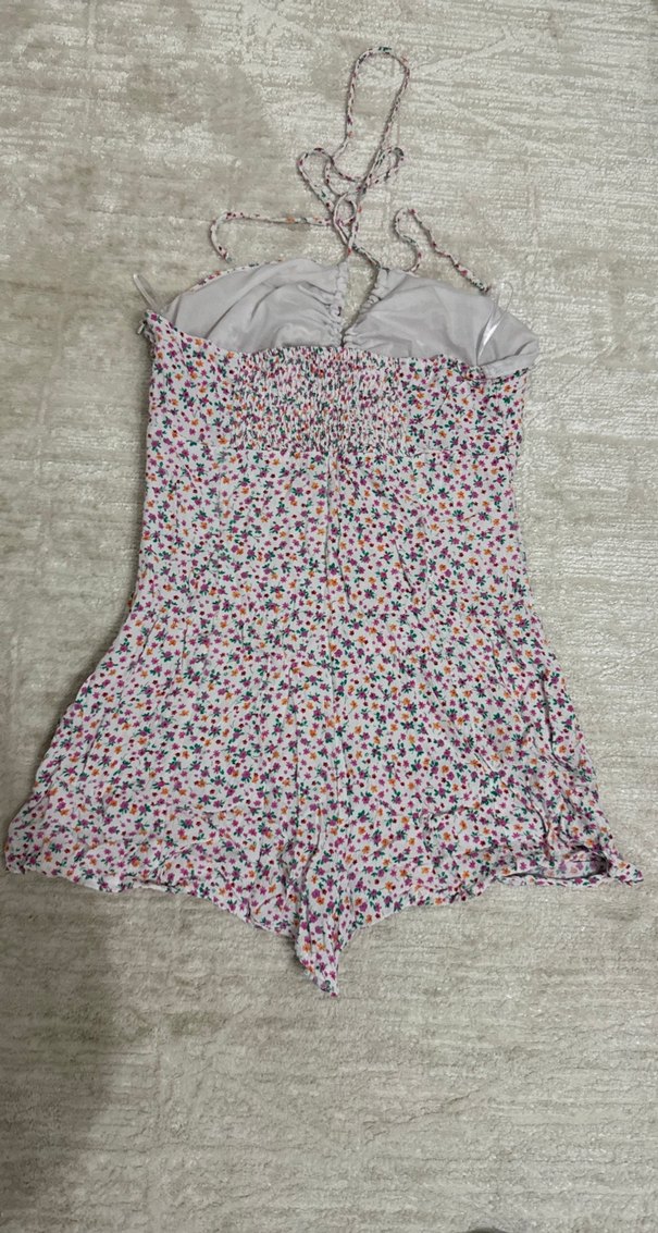 Çiçek Desenli Mini Straplez Kadın Tulum - Görsel 3