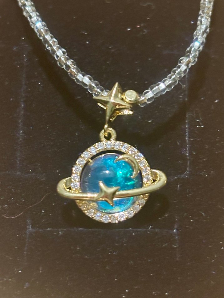 Mavi Boncuklu Yıldız ve Ay Uçlu Kolye - Görsel 2