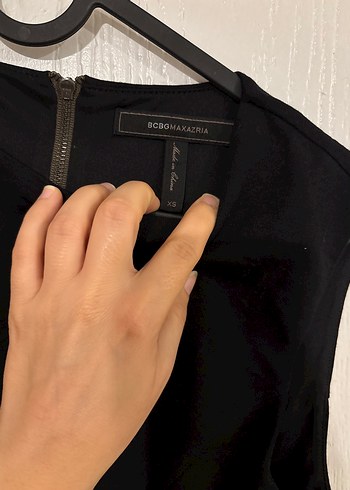 xs Beden siyah Renk Dekolte Detaylı Deri-Kumaş Kolsuz Bluz