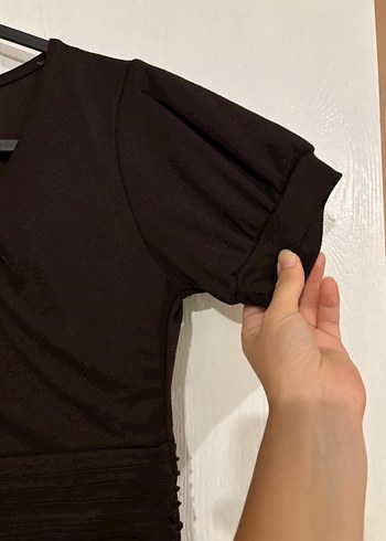 Kahverengi Midi Kumaş Elbisesi - Görsel 3