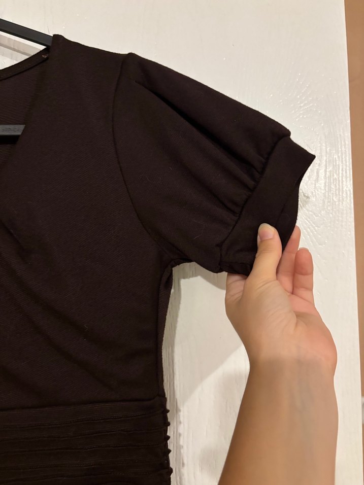 Kahverengi Midi Kumaş Elbisesi - Görsel 3