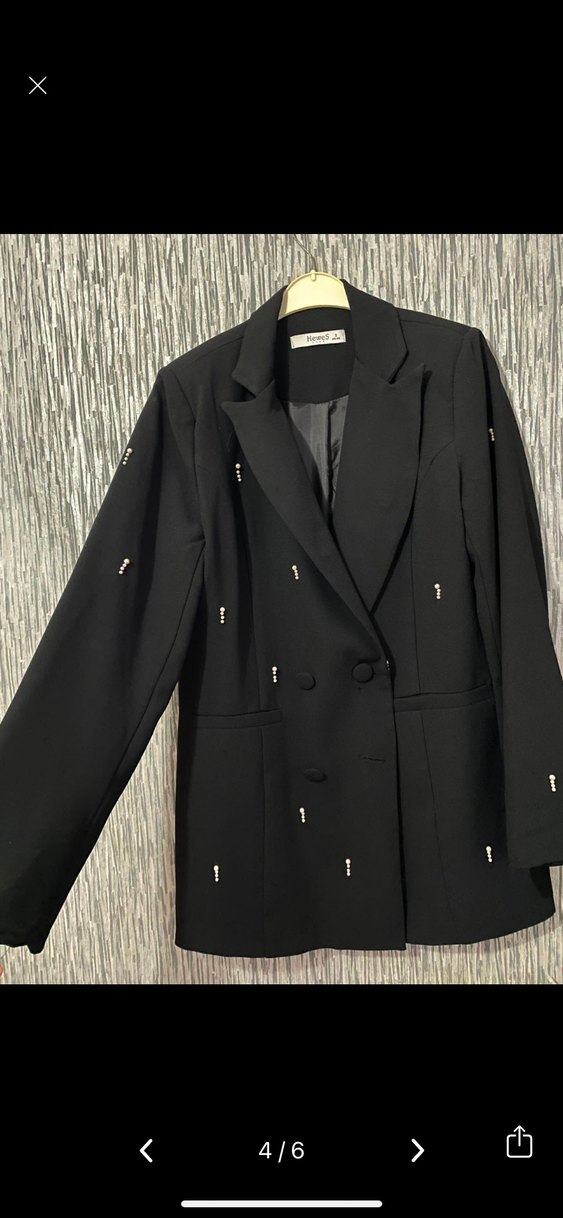 İnci detaylı Siyah Kadın Blazer Ceket - Görsel 3