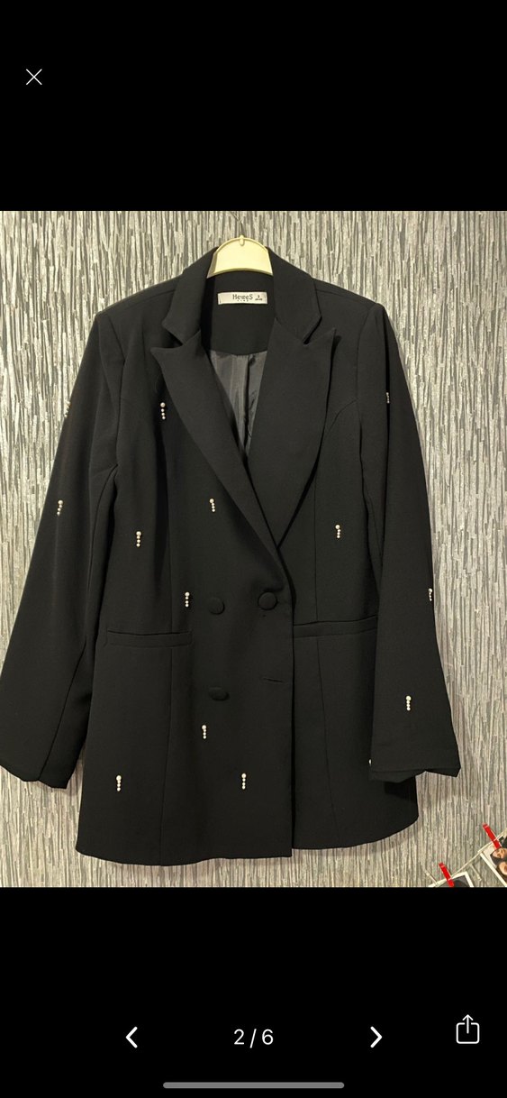 İnci detaylı Siyah Kadın Blazer Ceket - Görsel 2