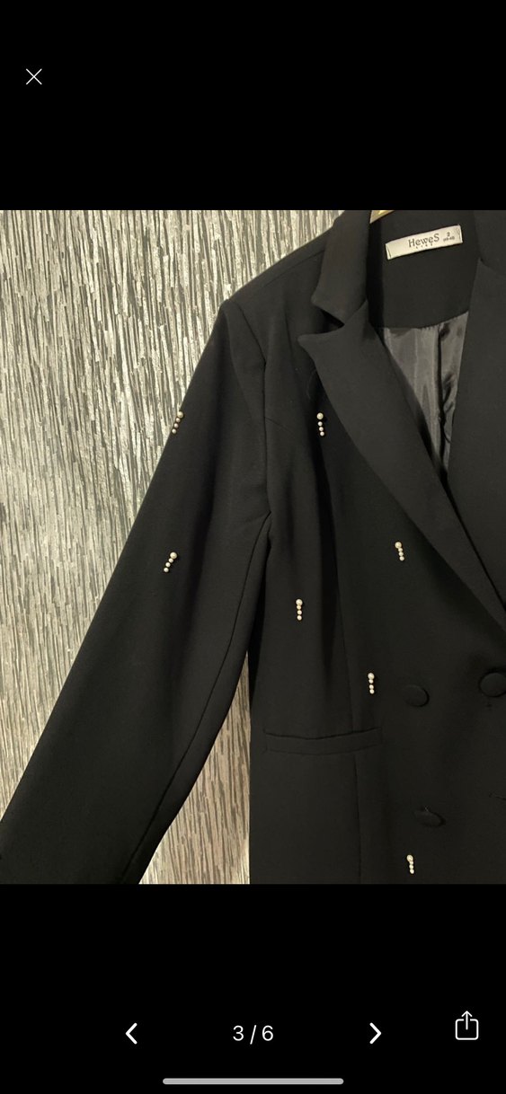 İnci detaylı Siyah Kadın Blazer Ceket - Görsel 4