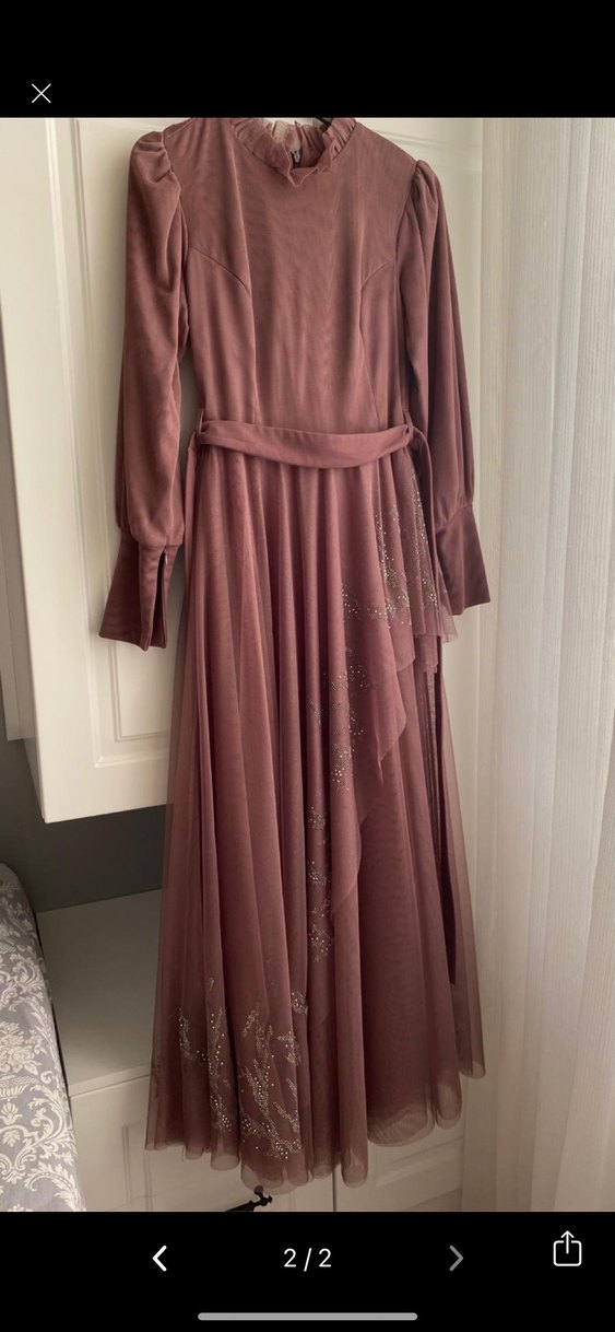 Bordo İşlemeli Uzun Kollu Vintage Elbise - Görsel 2