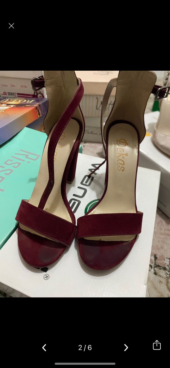 Bordo Süet tokalı kalın Topuklu Kadın Ayakkabı - Görsel 2