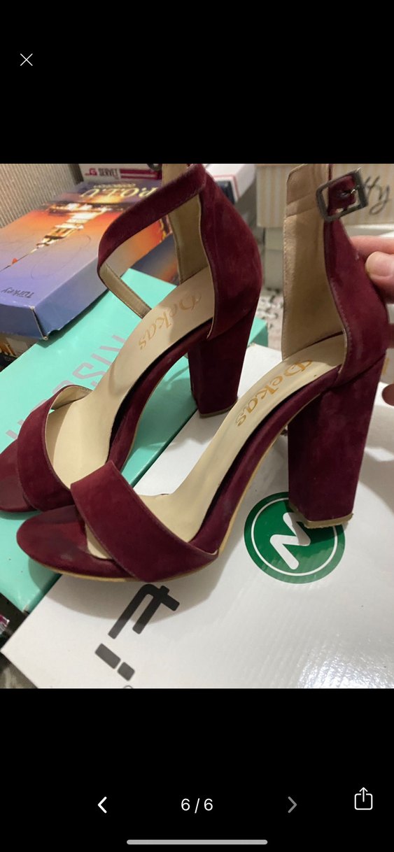 Bordo Süet tokalı kalın Topuklu Kadın Ayakkabı - Görsel 5
