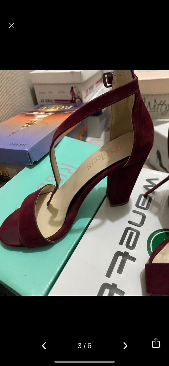 Bordo Süet tokalı kalın Topuklu Kadın Ayakkabı - Görsel 3