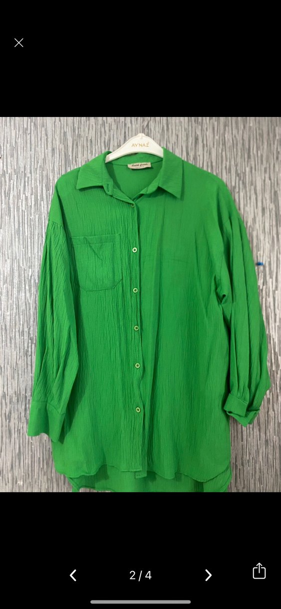 Yeşil Uzun Kollu Keten Kadın Gömlek - Görsel 2