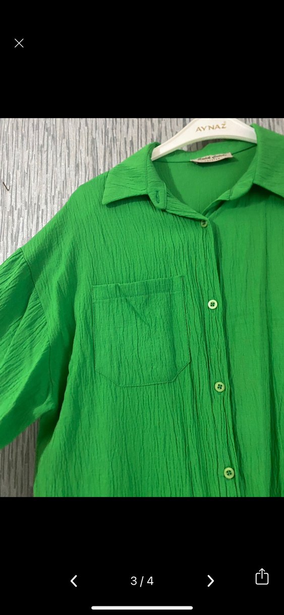 Yeşil Uzun Kollu Keten Kadın Gömlek - Görsel 3