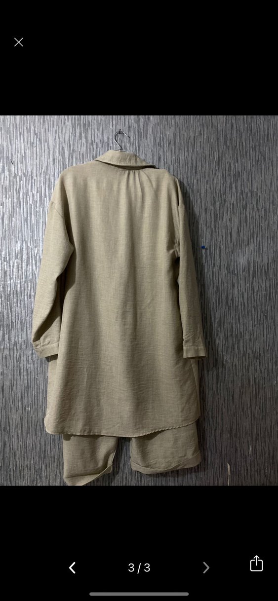 Bej Keten Kadın Uzun Gömlek - Görsel 3