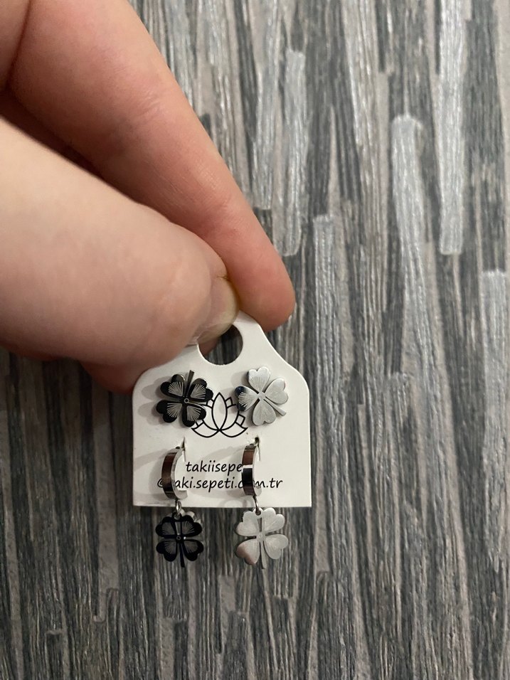 Bohem Mini Boncuklu Siyah Gri Küpe Seti - Görsel 2