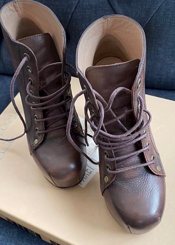 Kadın Kahverengi Deri Platform Topuklu Bot - Görsel 3