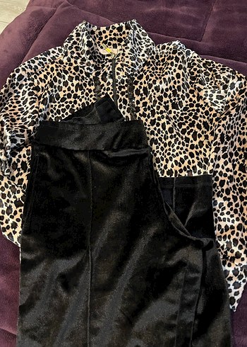 Suwen Leopar Desenli Kadife Eşofman Takım - Görsel 3