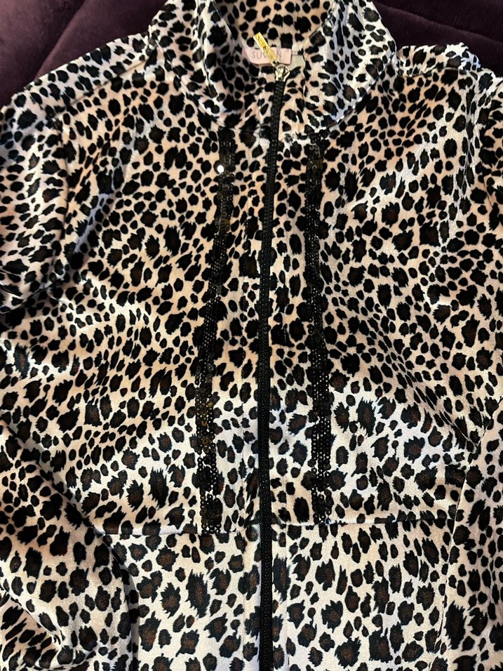 Suwen Leopar Desenli Kadife Eşofman Takım - Görsel 2