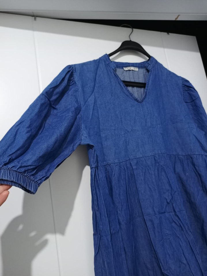 Mavi V Yaka Kadın kot  Elbise - Görsel 2