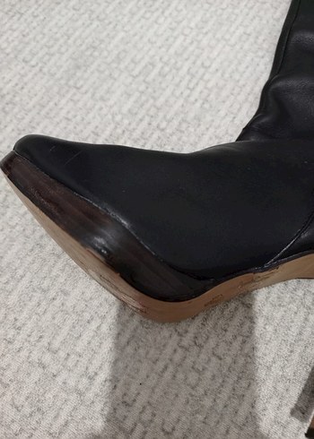 Siyah Kadın Deri Dizüstü Topuklu Çizme - Görsel 4