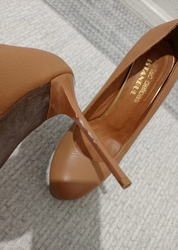 Taba Deri Platform Topuklu Kadın Stiletto - Görsel 2