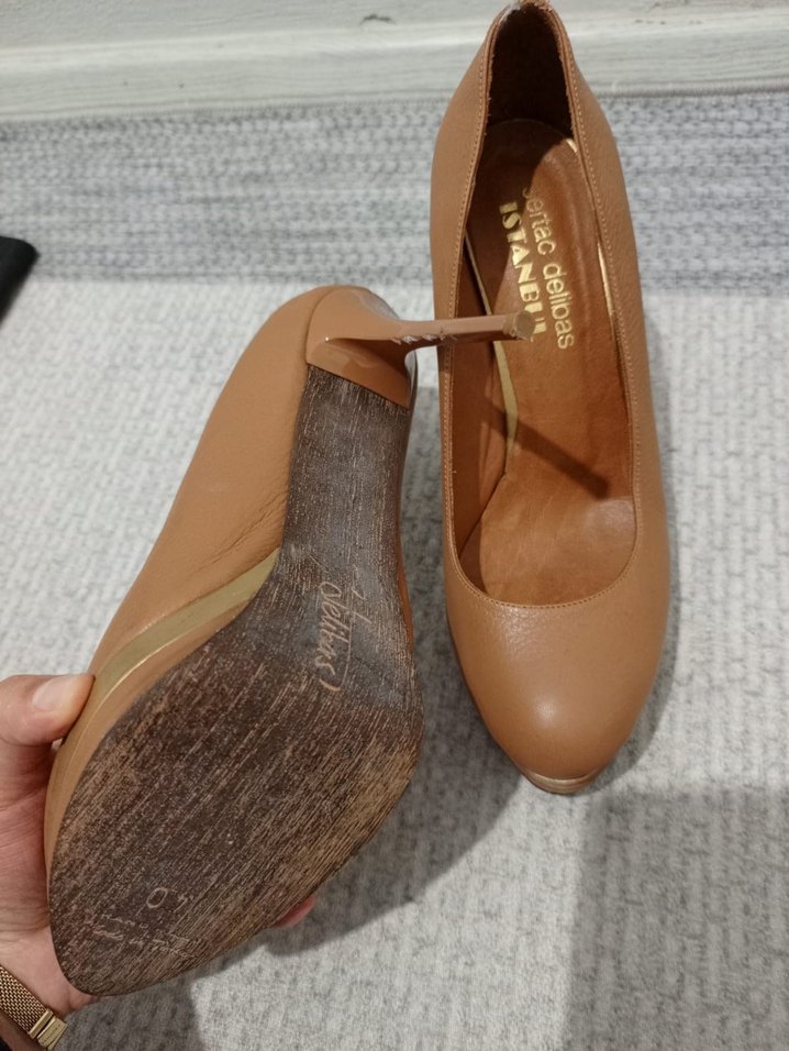 Taba Deri Platform Topuklu Kadın Stiletto - Görsel 3