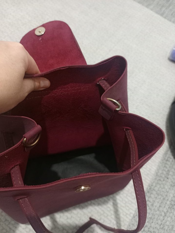 Bordo Süet Kadın Çanta - Görsel 4