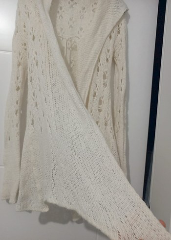 Beyaz Örme Bohem Kadın Hırka - Görsel 2