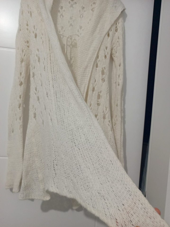 Beyaz Örme Bohem Kadın Hırka - Görsel 2