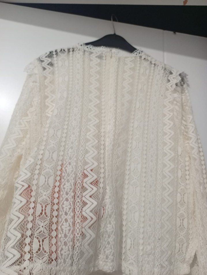Dantel Detaylı Beyaz Uzun Kollu Kadın Bluz - Görsel 4