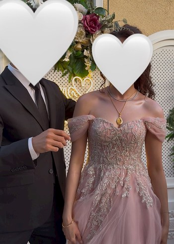 Dantel İşlemeli Pembe Helen Nişan Elbisesi