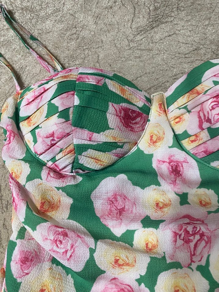 Çiçek Desenli Drapeli Mini Elbise - Görsel 2