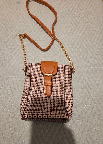Zara Kahverengi Kareli Deri Kadın Çanta