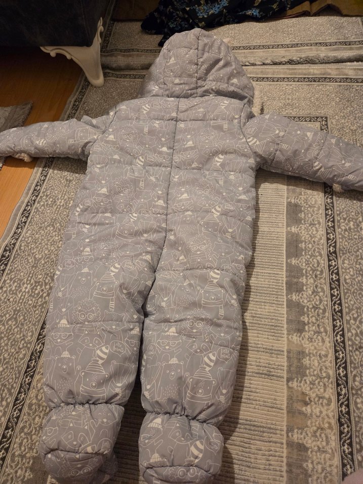 Gri Kürklü Bebek Kayak Tulumu - Görsel 3