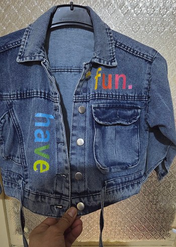 Renkli Desenli Mini Kot Ceket - Görsel 2