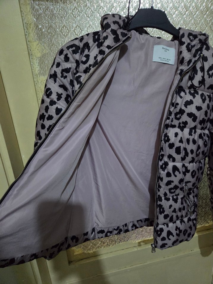 Gri Leopar Desenli Kısa Kadın Mont - Görsel 5