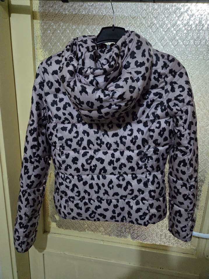 Gri Leopar Desenli Kısa Kadın Mont - Görsel 2