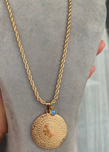 Uzun Zincir Detaylı Altın Renkli Bohem Kolye - Görsel 2