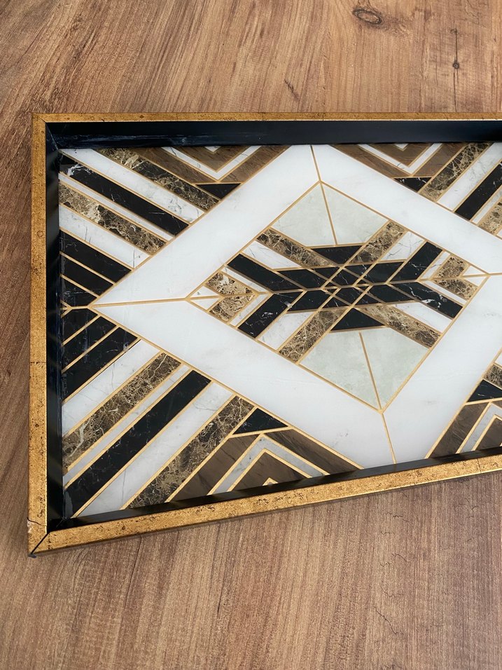 Altın Renkli Geometrik Desenli Tepsi - Görsel 2