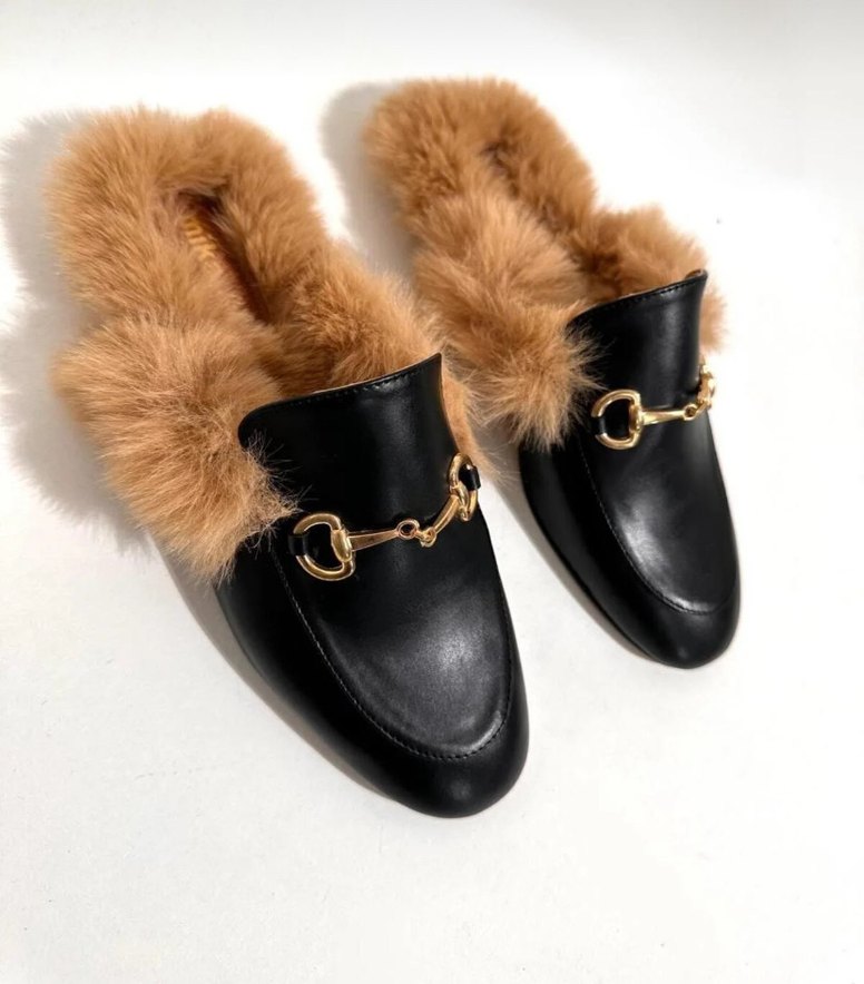 Gucci modeli kürklü terlik - Görsel 3