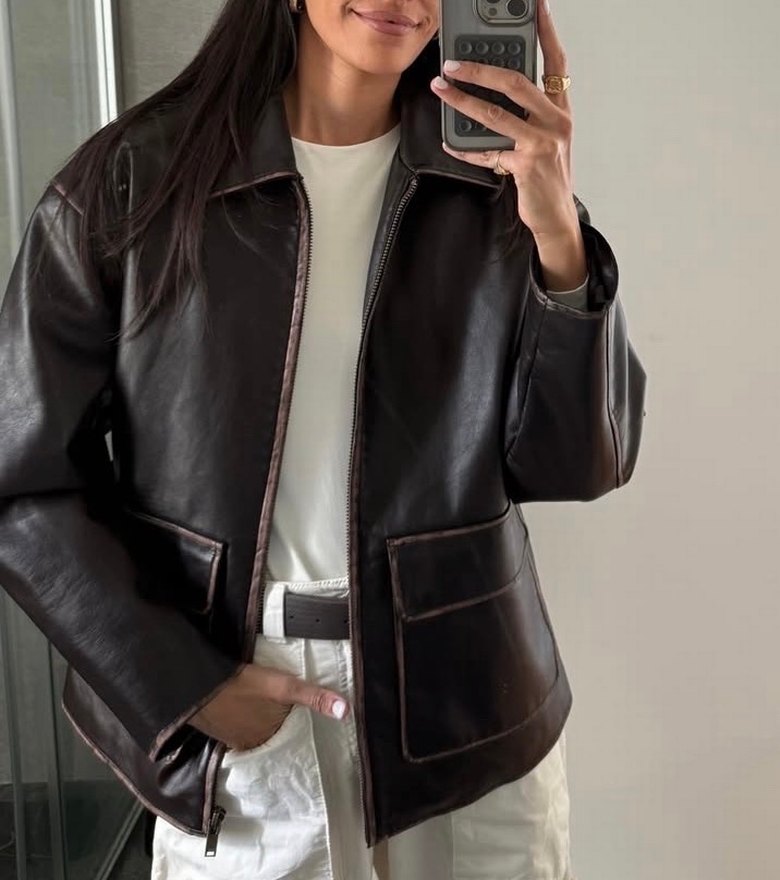 Mango deri ceket - Görsel 5