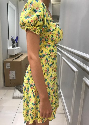 Koton Sarı Çiçekli Mini Elbise