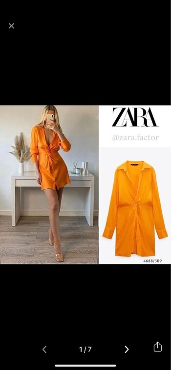 Zara turuncu saten elbise
