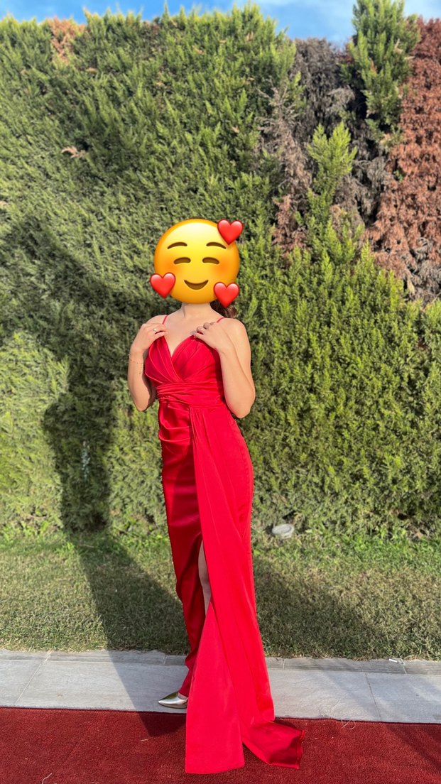 Kırmızı Drapeli Uzun Kadın Abiye - Görsel 3