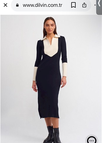 Siyah V Yaka Uzun Kollu Uzun Elbise - Görsel 3