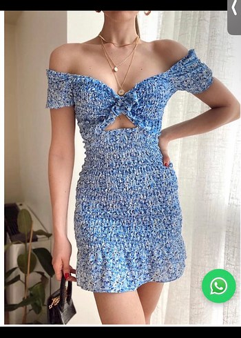 Mavi Straplez Mini Bohem Elbise - Görsel 2