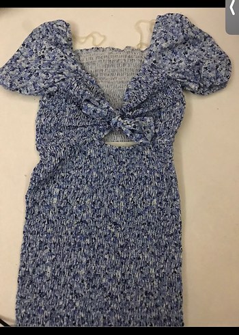 Mavi Straplez Mini Bohem Elbise - Görsel 3