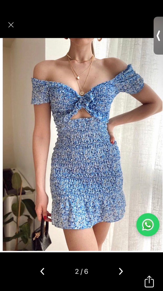 Mavi Straplez Mini Bohem Elbise - Görsel 2