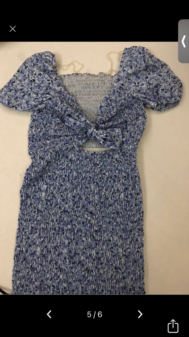 Mavi Straplez Mini Bohem Elbise - Görsel 3